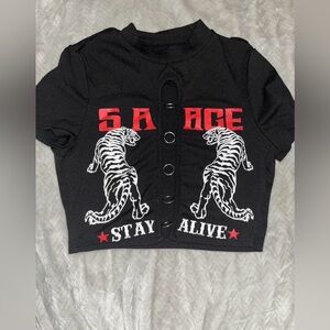 SHEIN Black Ribbed Crop Top with Ring Detail